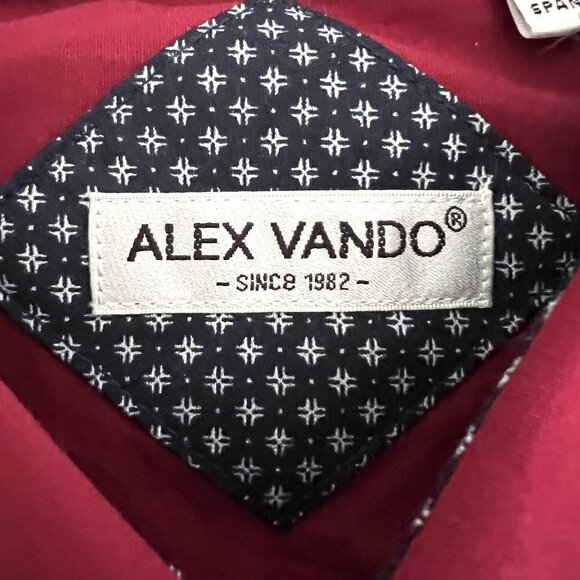 Alex Vando Men's Shirt XXL Long Sleeve Pattern Collar Cuffs Button Up Burgundy - Picture 5 of 9